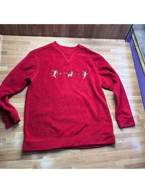 Red Christmas sweater with dancing reindeer size small long sleeve